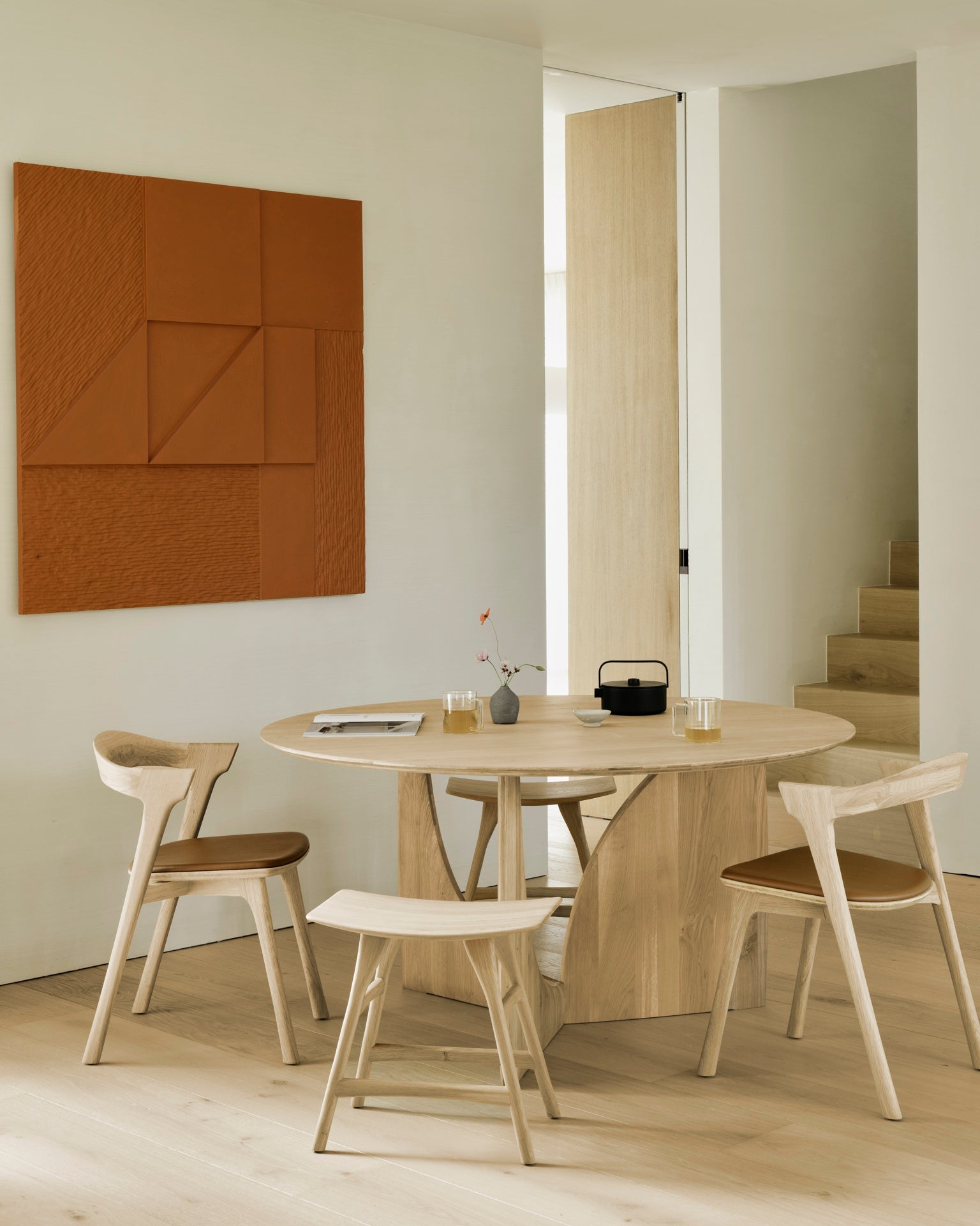 Geometric dining table - oak - round White Cliff Studio Dining Table