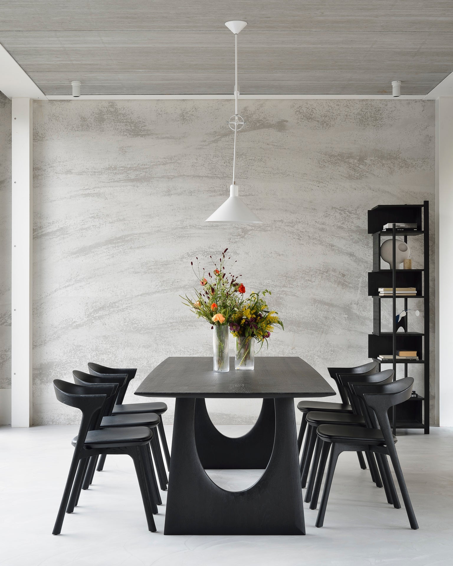 Geometric dining table - varnished oak - black - rectangular White Cliff Studio Dining Table