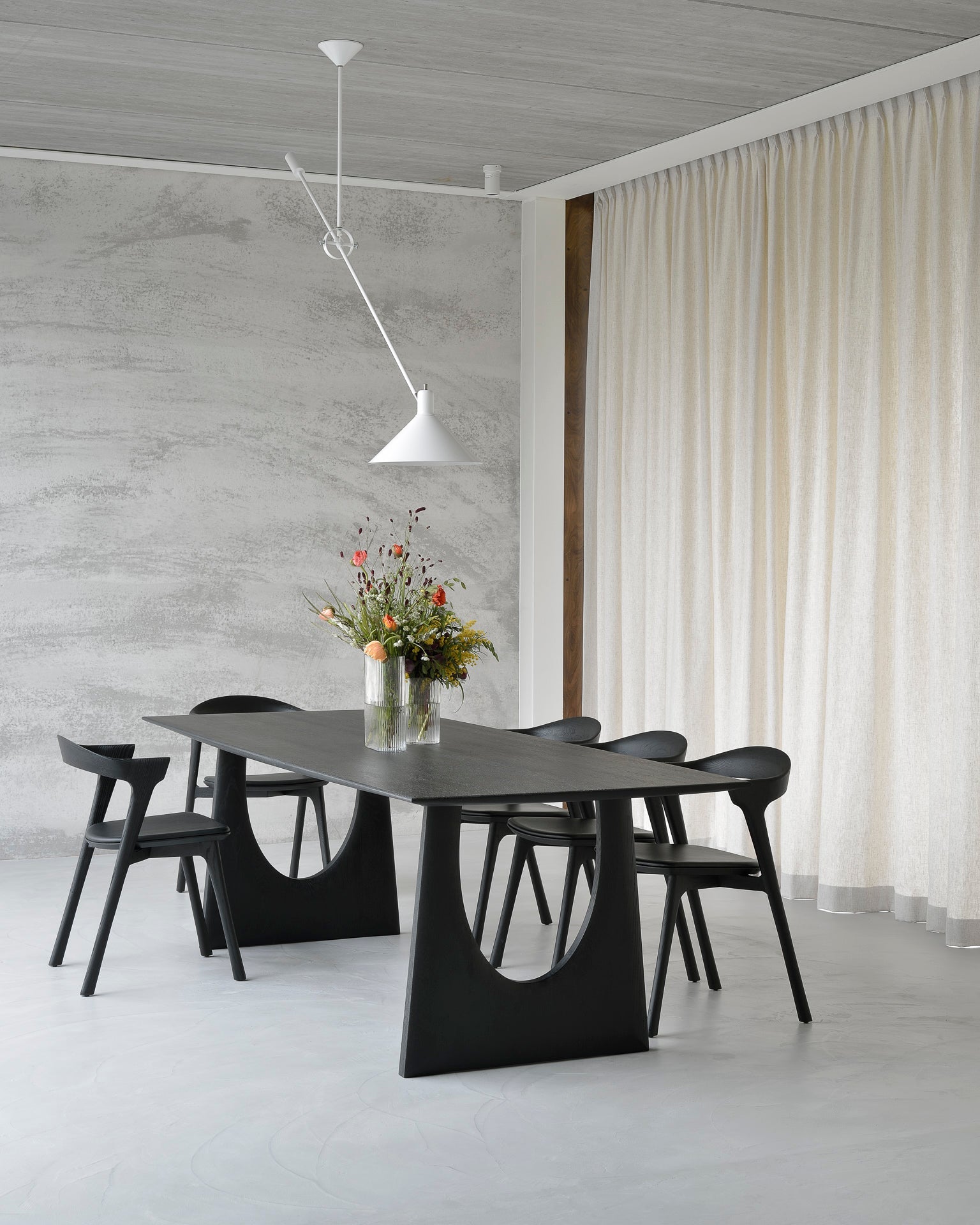 Geometric dining table - varnished oak - black - rectangular White Cliff Studio Dining Table