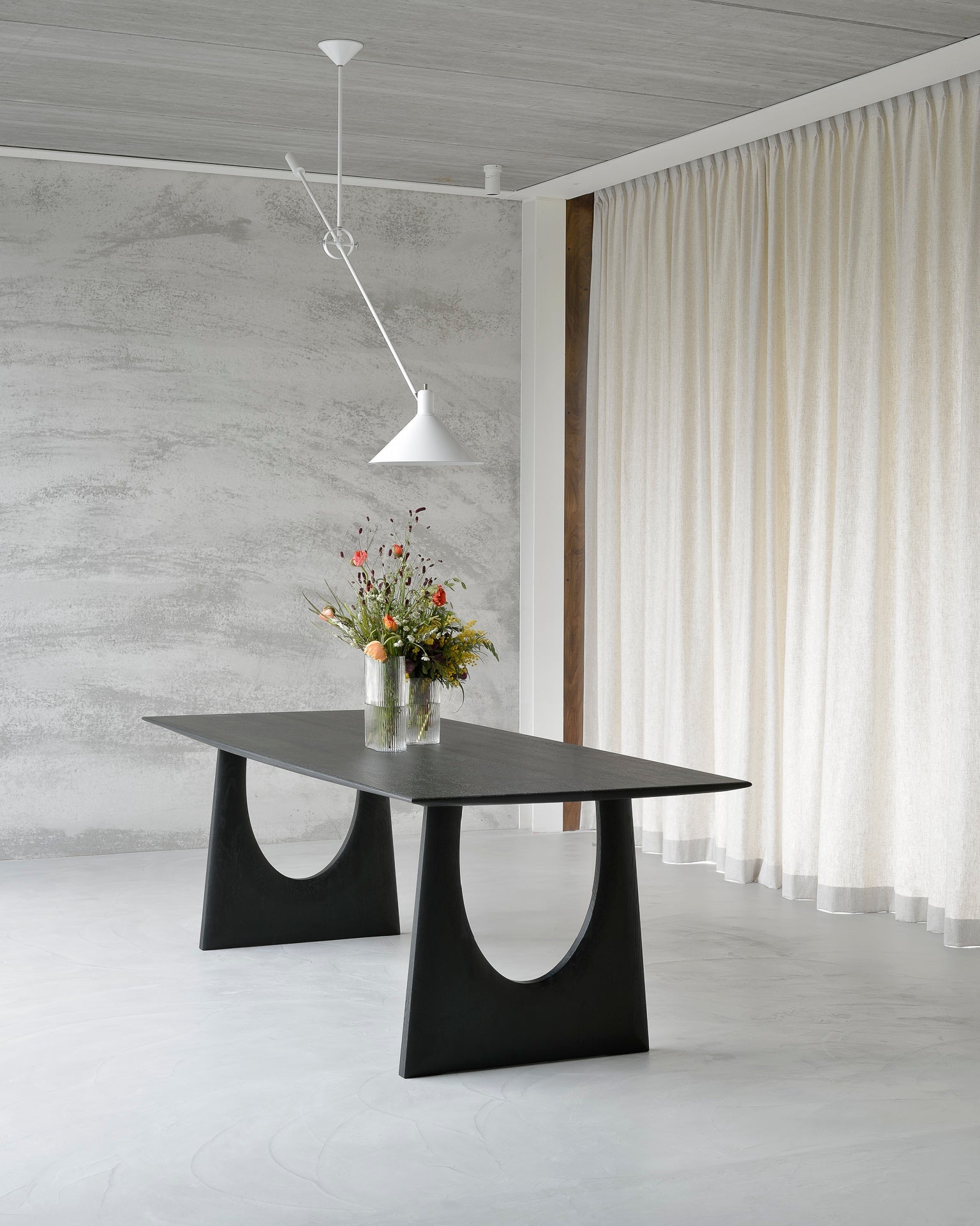 Geometric dining table - varnished oak - black - rectangular White Cliff Studio Dining Table
