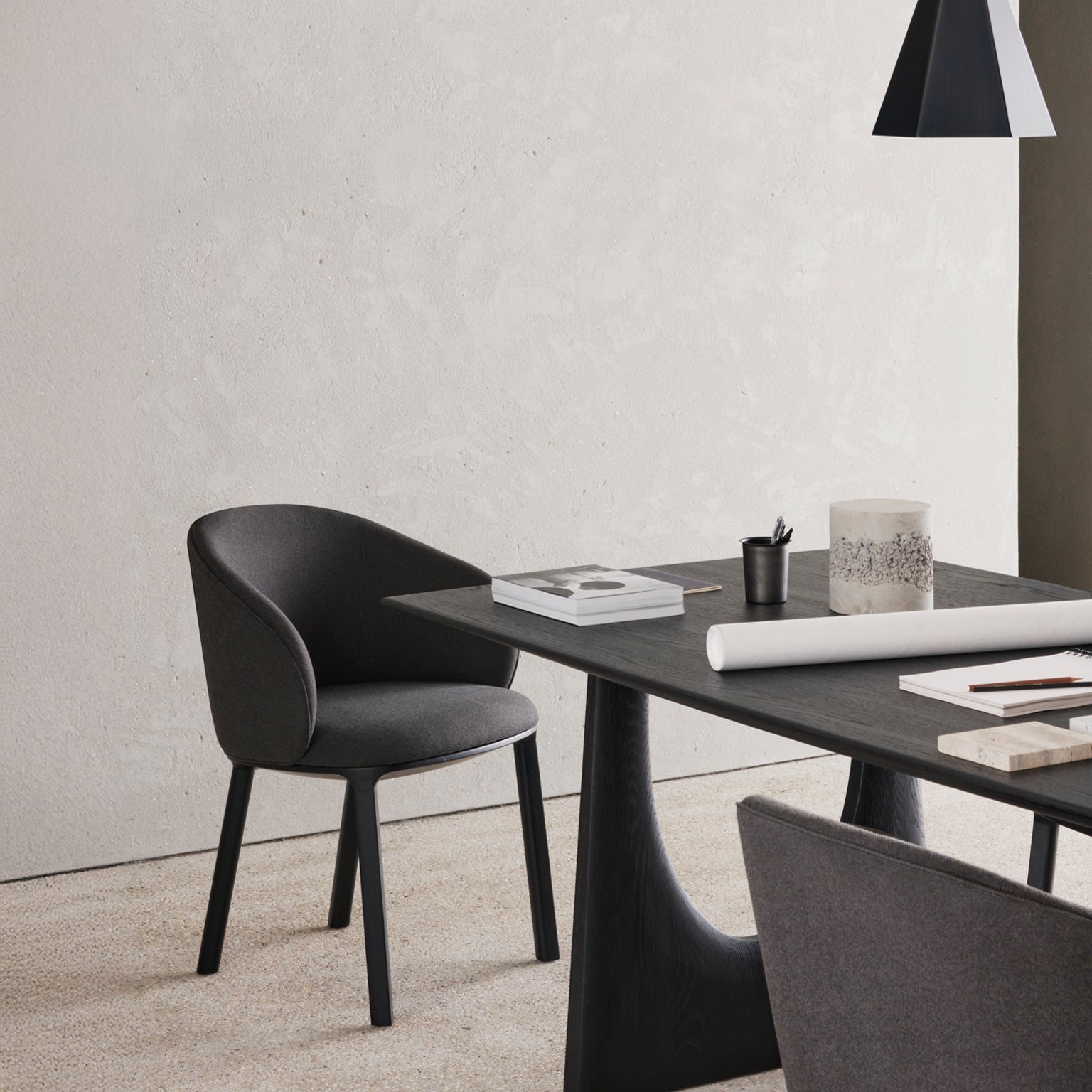 Geometric dining table - varnished oak - black - rectangular White Cliff Studio Dining Table