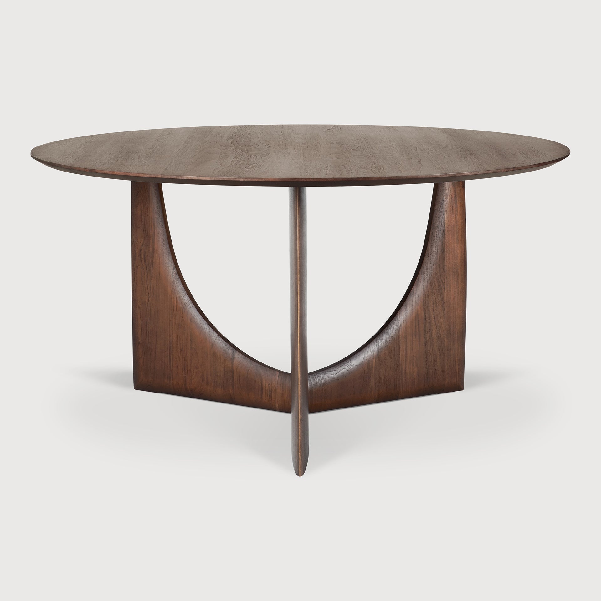 Geometric dining table - varnished teak - brown - round White Cliff Studio Dining Table