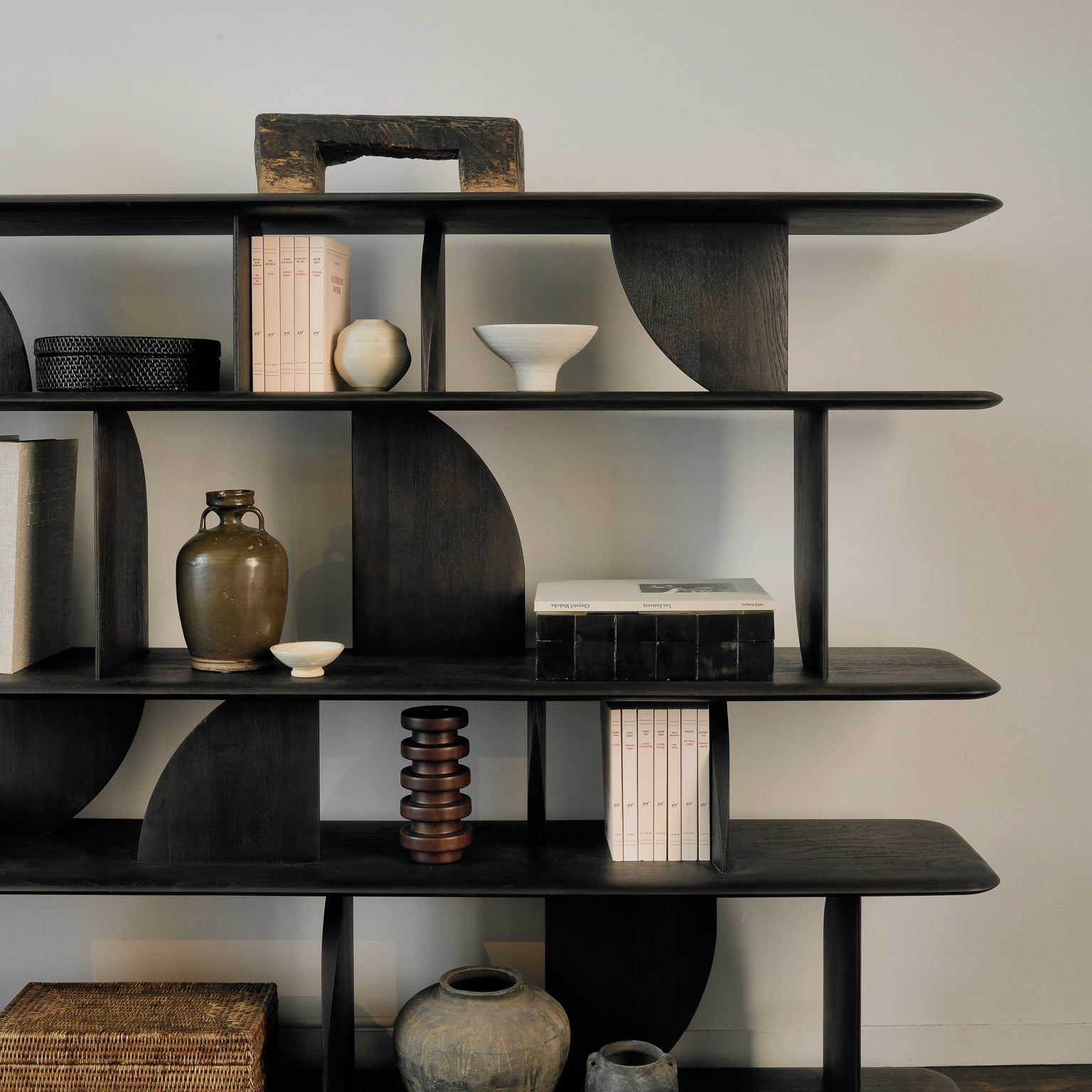 Geometric rack - varnished teak - dark brown White Cliff Studio Wall Shelf