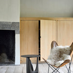 Geometric side table - varnished oak - black - round White Cliff Studio Side Table