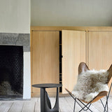 Geometric side table - varnished oak - black - round White Cliff Studio Side Table