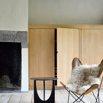 Geometric side table - varnished oak - black - round White Cliff Studio Side Table