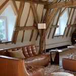 Geometric side table - varnished oak - black - round White Cliff Studio Side Table