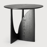 Geometric side table - varnished oak - black - round White Cliff Studio Side Table