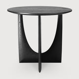 Geometric side table - varnished oak - black - round White Cliff Studio Side Table