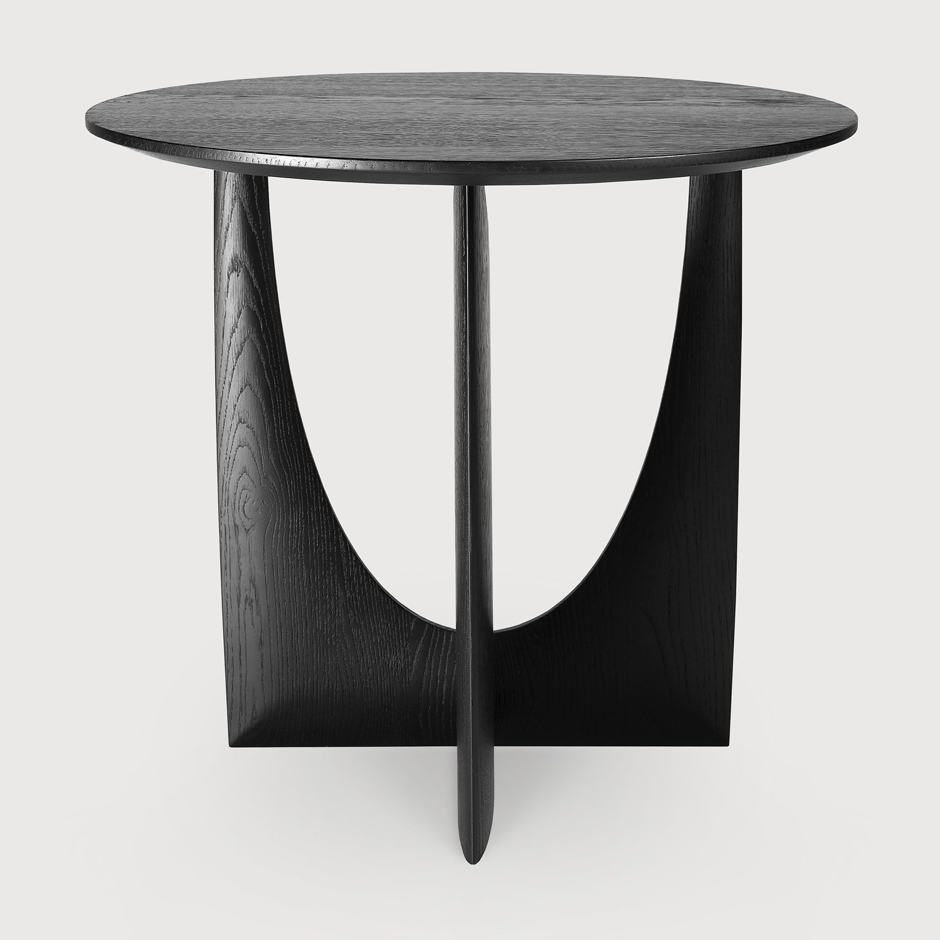 Geometric side table - varnished oak - black - round White Cliff Studio Side Table