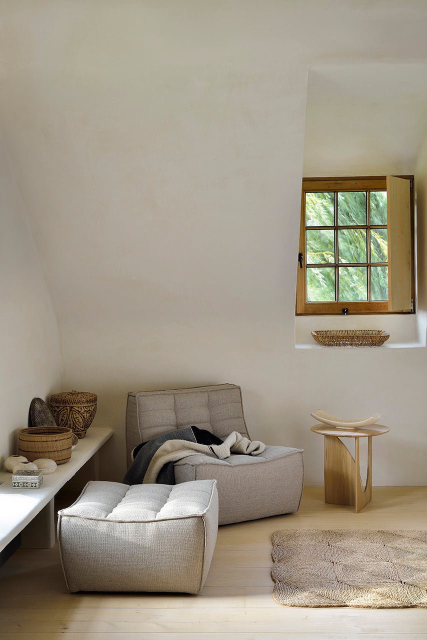 Geometric side table - varnished oak - round White Cliff Studio Side Table