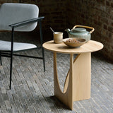 Geometric side table - varnished oak - round White Cliff Studio Side Table