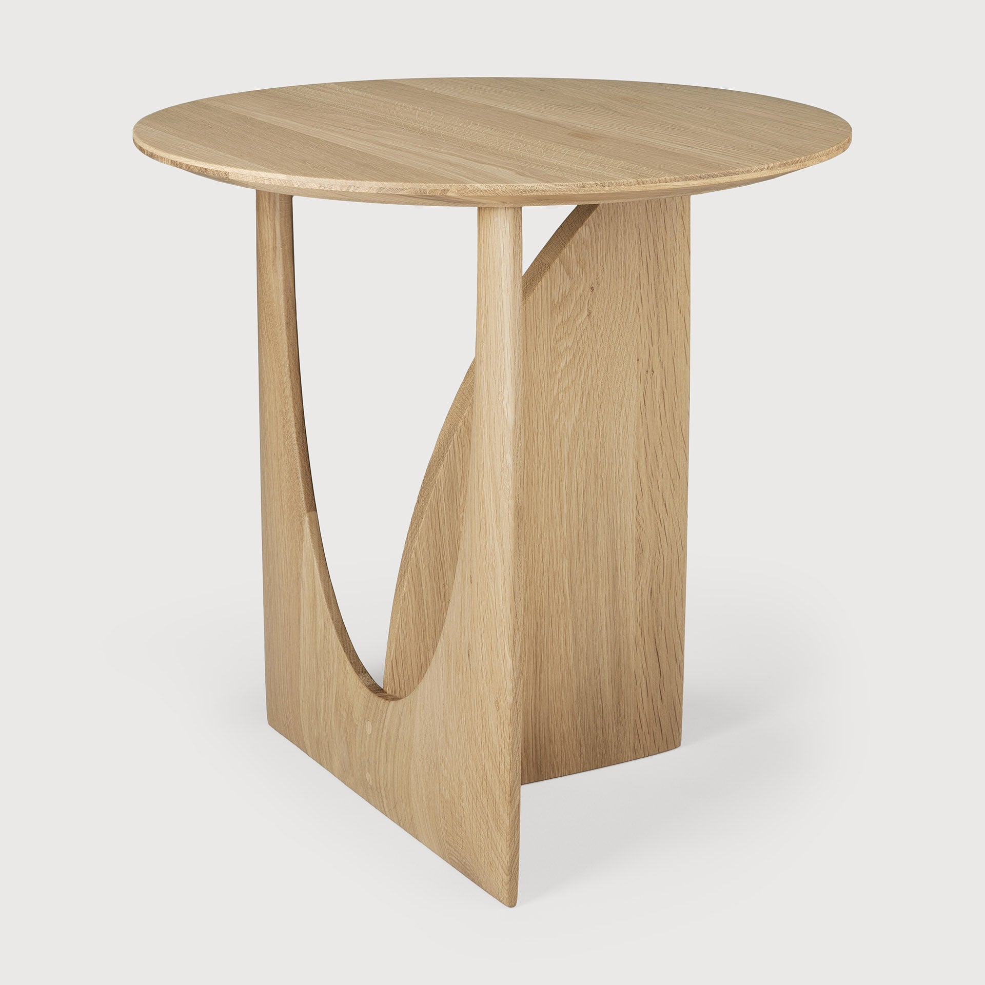 Geometric side table - varnished oak - round White Cliff Studio Side Table