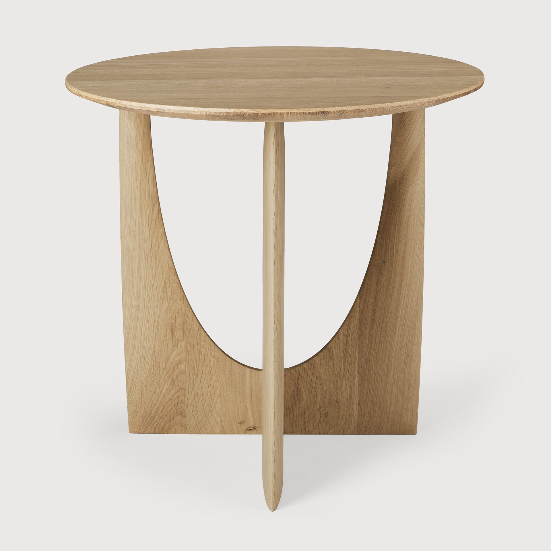 Geometric side table - varnished oak - round White Cliff Studio Side Table