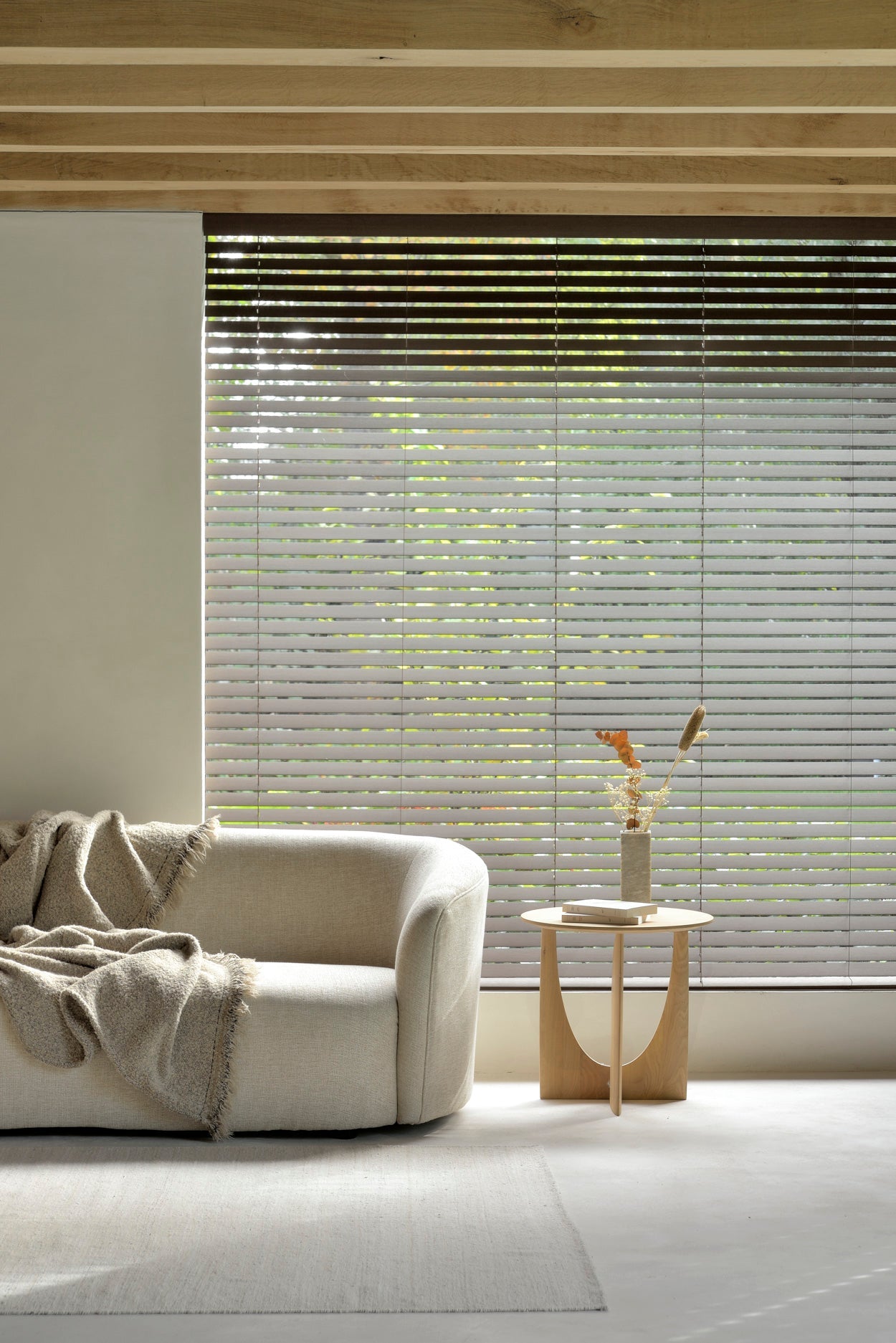 Geometric side table - varnished oak - round White Cliff Studio Side Table