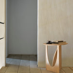 Geometric side table - varnished oak - round White Cliff Studio Side Table