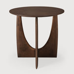Geometric side table - varnished teak - brown - round White Cliff Studio Side Table