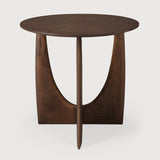 Geometric side table - varnished teak - brown - round White Cliff Studio Side Table
