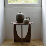 Geometric side table - varnished teak - brown - round White Cliff Studio Side Table