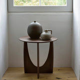 Geometric side table - varnished teak - brown - round White Cliff Studio Side Table
