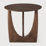 Geometric side table - varnished teak - brown - round White Cliff Studio Side Table