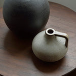 Geometric side table - varnished teak - brown - round White Cliff Studio Side Table