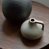 Geometric side table - varnished teak - brown - round White Cliff Studio Side Table