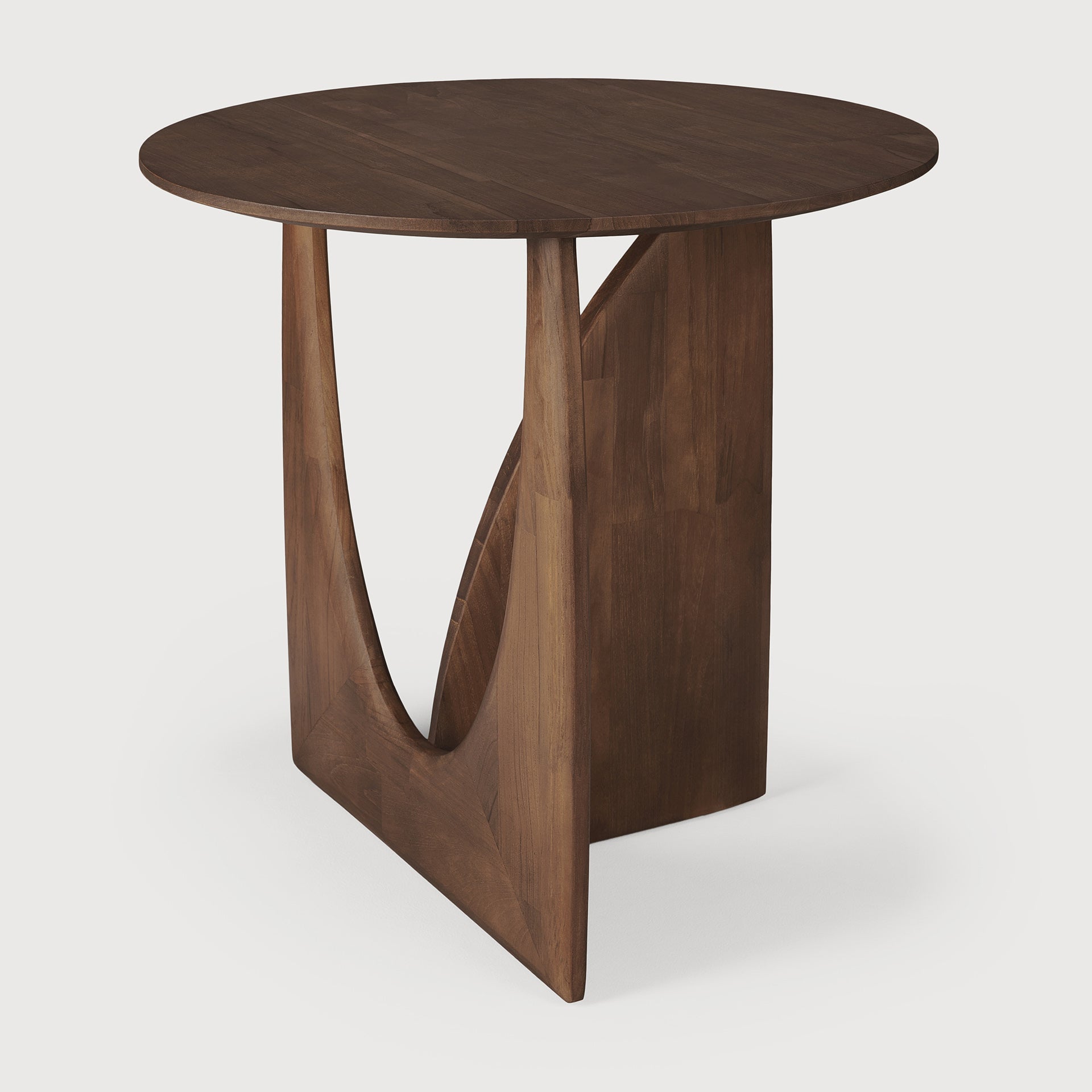 Geometric side table - varnished teak - brown - round White Cliff Studio Side Table