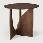 Geometric side table - varnished teak - brown - round White Cliff Studio Side Table