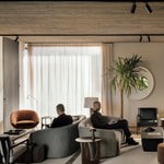 Geometric side table - varnished teak - brown - round White Cliff Studio Side Table