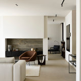 Geometric side table - varnished teak - brown - round White Cliff Studio Side Table