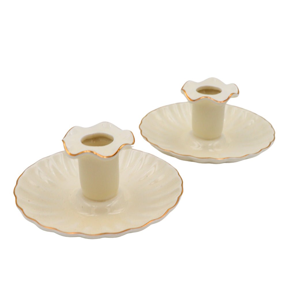 Gilded Cream Ceramic Candle Holders – Pair White Cliff Studio Candle Holders