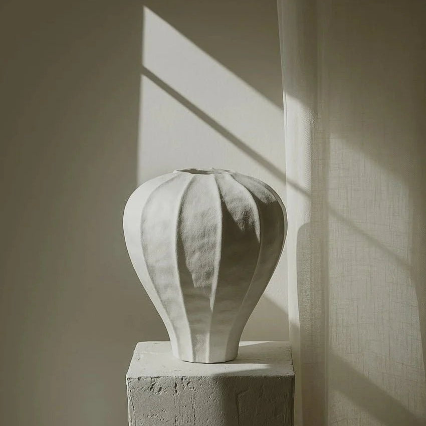 Grace Ceramic Vase - White Textured 13.4" H
