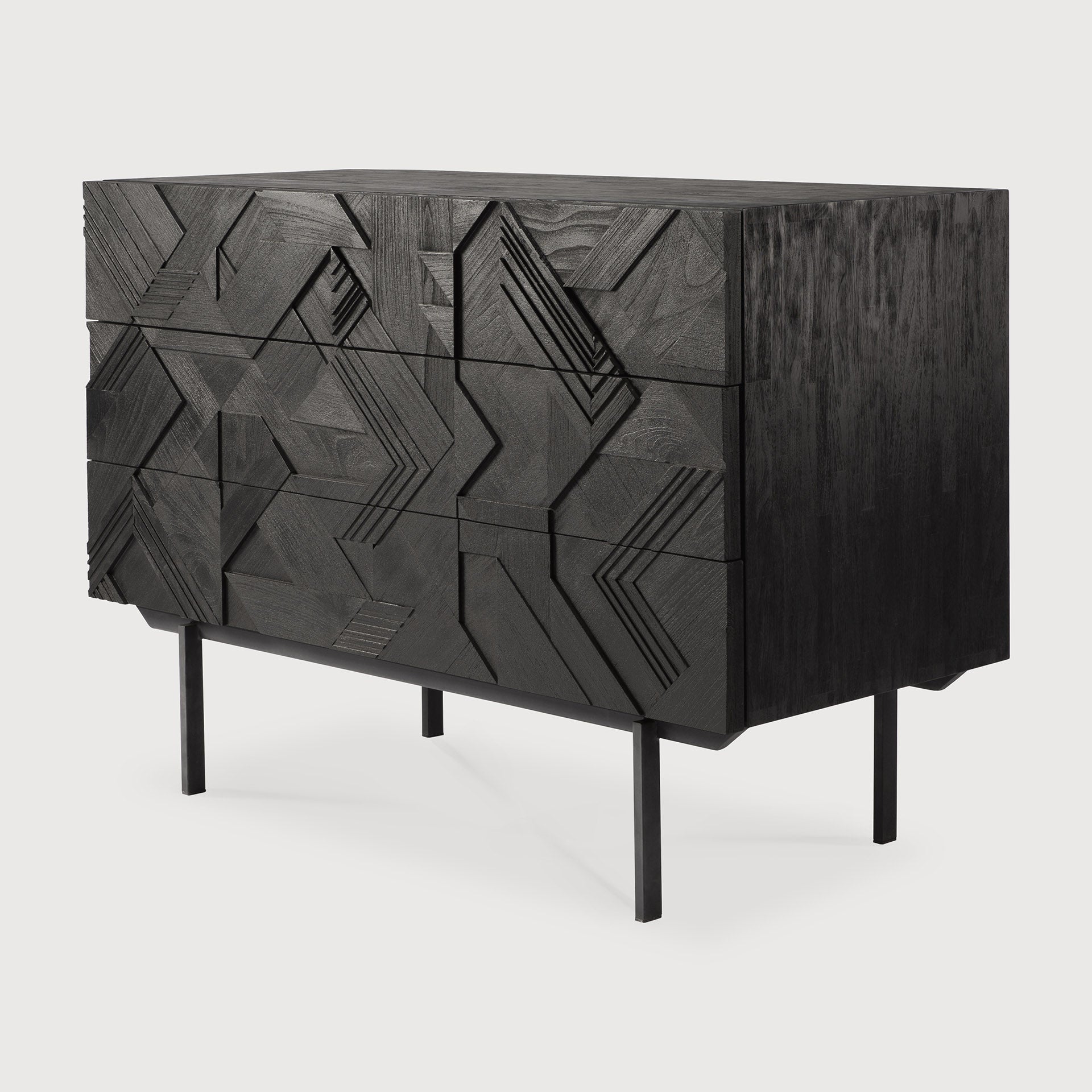 Graphic dresser - varnished teak - black - 3 drawers White Cliff Studio DRESSERS & CHEST OF DRAWERS