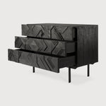 Graphic dresser - varnished teak - black - 3 drawers White Cliff Studio DRESSERS & CHEST OF DRAWERS