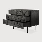 Graphic dresser - varnished teak - black - 3 drawers White Cliff Studio DRESSERS & CHEST OF DRAWERS