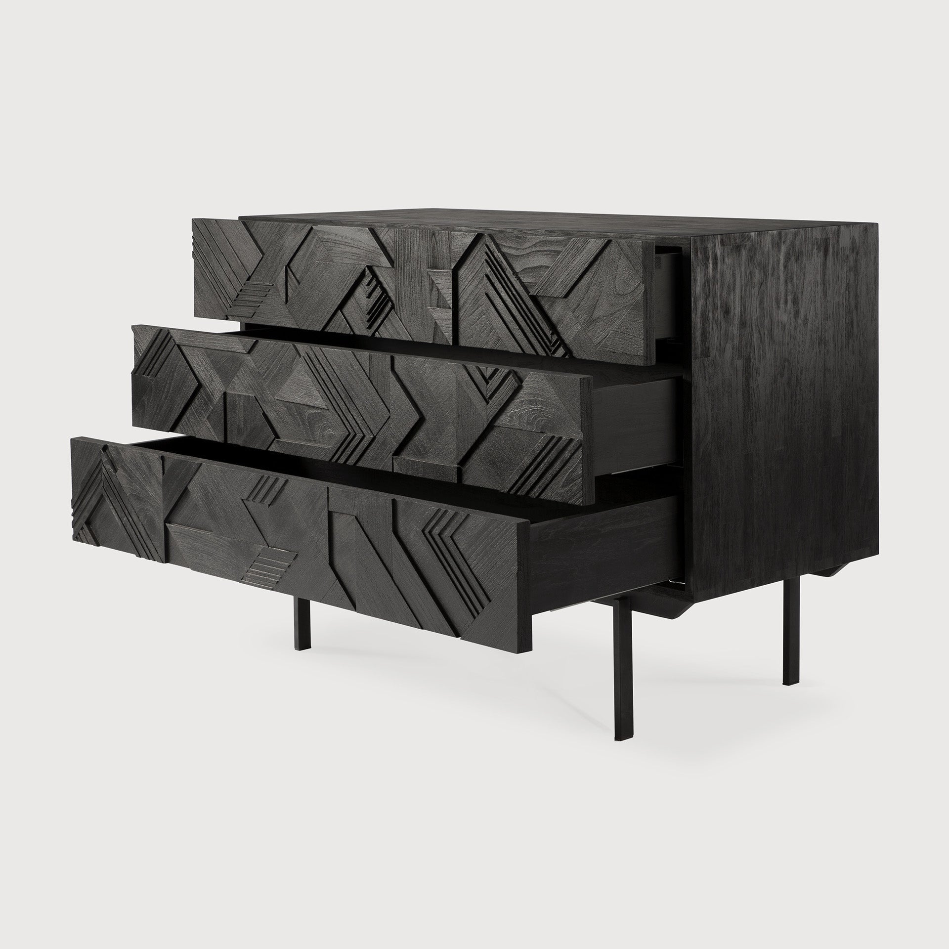 Graphic dresser - varnished teak - black - 3 drawers White Cliff Studio DRESSERS & CHEST OF DRAWERS