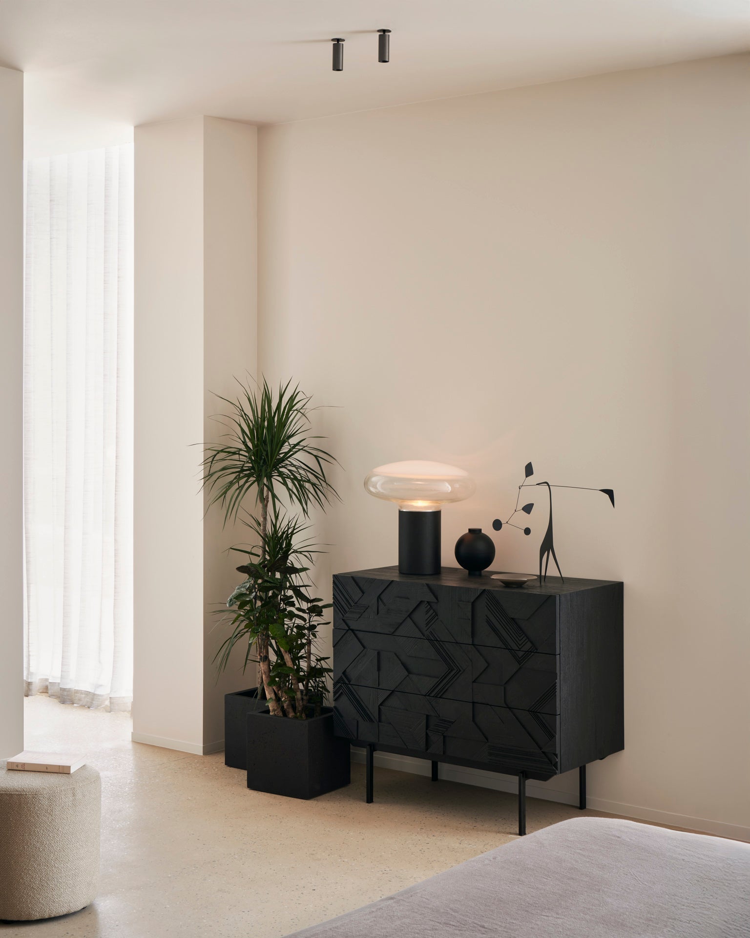 Graphic dresser - varnished teak - black - 3 drawers White Cliff Studio DRESSERS & CHEST OF DRAWERS