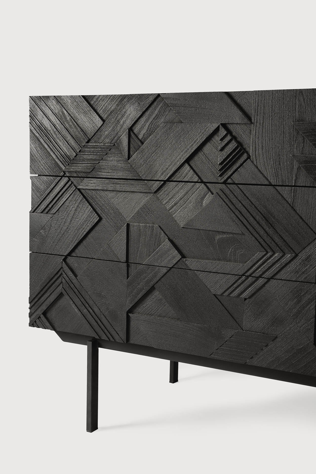 Graphic dresser - varnished teak - black - 3 drawers White Cliff Studio DRESSERS & CHEST OF DRAWERS