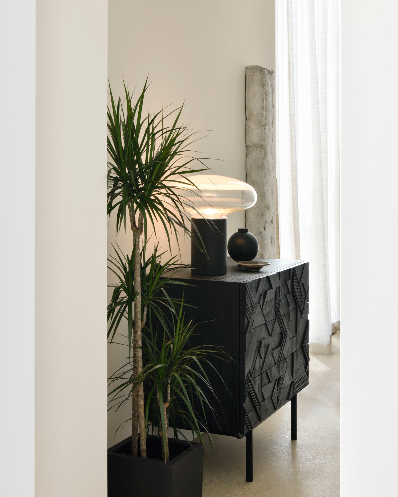 Graphic dresser - varnished teak - black - 3 drawers White Cliff Studio DRESSERS & CHEST OF DRAWERS