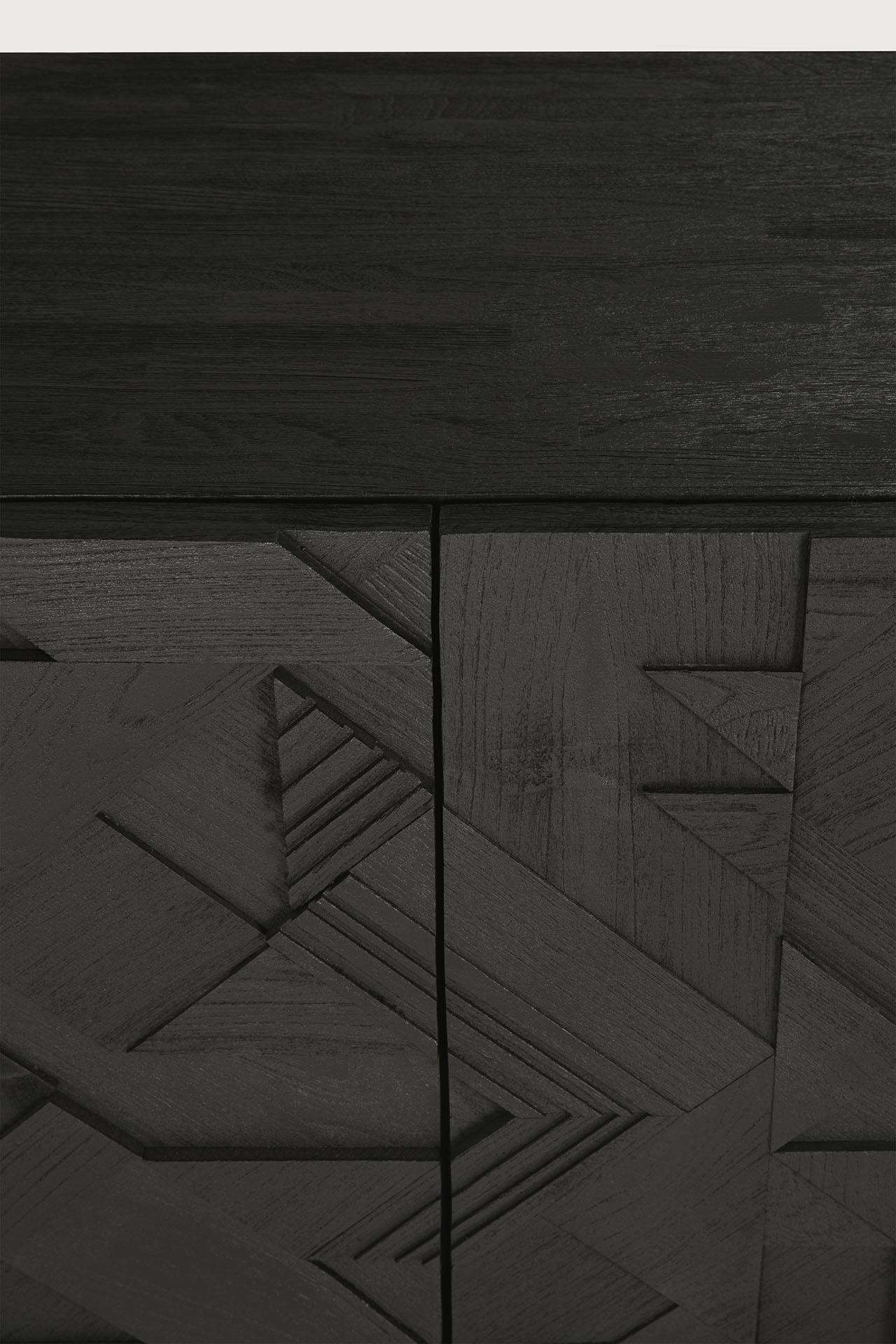 Graphic sideboard - varnished teak - black - 3 doors White Cliff Studio Sideboard