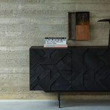 Graphic sideboard - varnished teak - black - 3 doors White Cliff Studio Sideboard