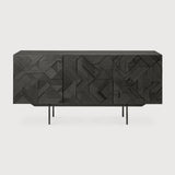 Graphic sideboard - varnished teak - black - 3 doors White Cliff Studio Sideboard
