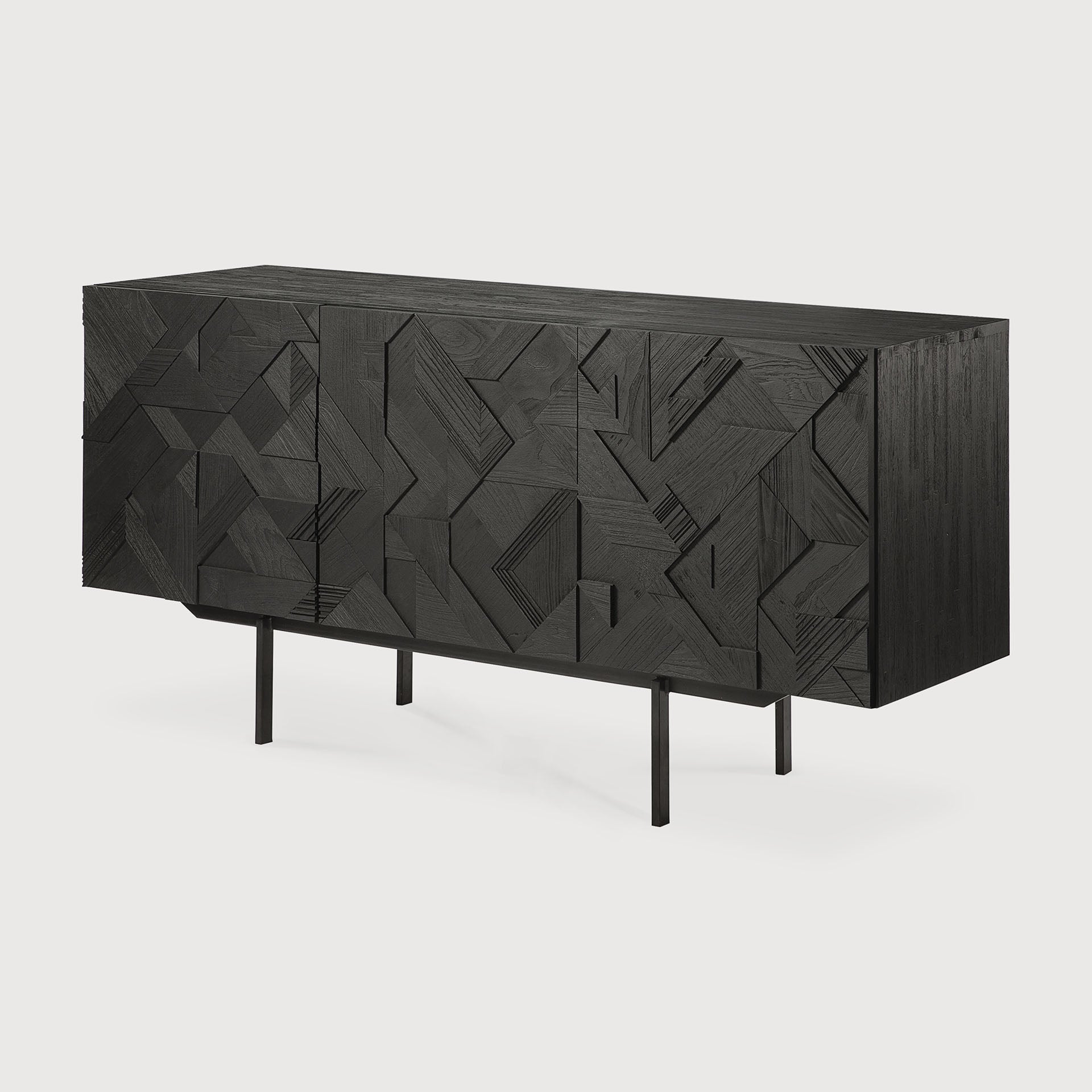 Graphic sideboard - varnished teak - black - 3 doors White Cliff Studio Sideboard