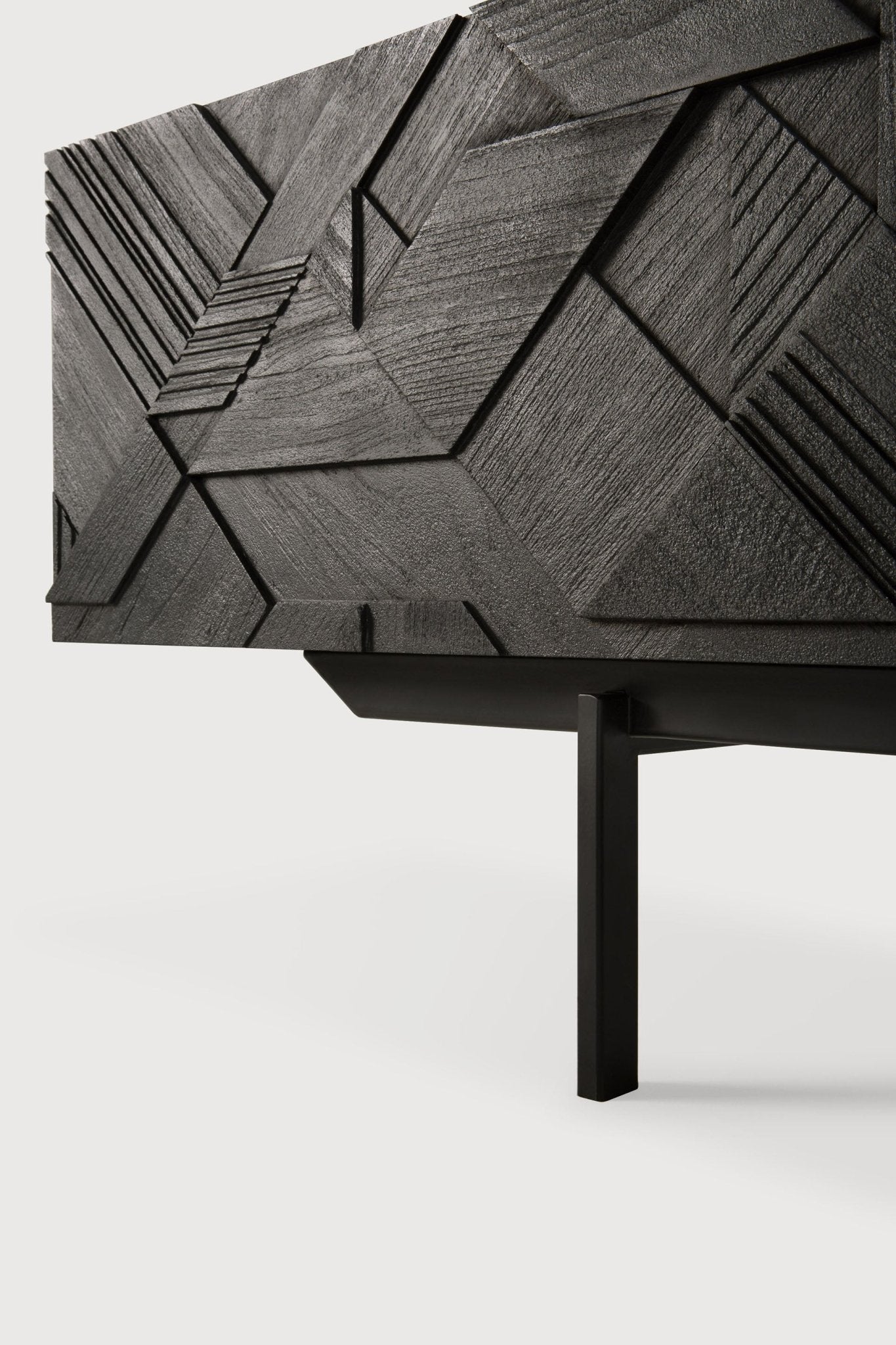 Graphic TV cupboard - varnished teak - black - 1 flip - down door - 1 drawers White Cliff Studio Media Console