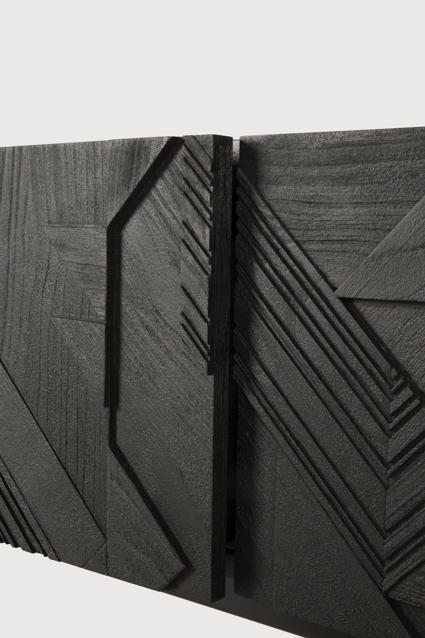 Graphic TV cupboard - varnished teak - black - 1 flip - down door - 1 drawers White Cliff Studio Media Console