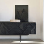 Graphic TV cupboard - varnished teak - black - 1 flip - down door - 1 drawers White Cliff Studio Media Console