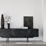 Graphic TV cupboard - varnished teak - black - 1 flip - down door - 1 drawers White Cliff Studio Media Console