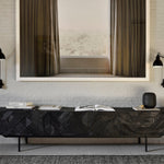 Graphic TV cupboard - varnished teak - black - 1 flip - down door - 2 drawers White Cliff Studio Media Console