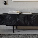 Graphic TV cupboard - varnished teak - black - 1 flip - down door - 2 drawers White Cliff Studio Media Console